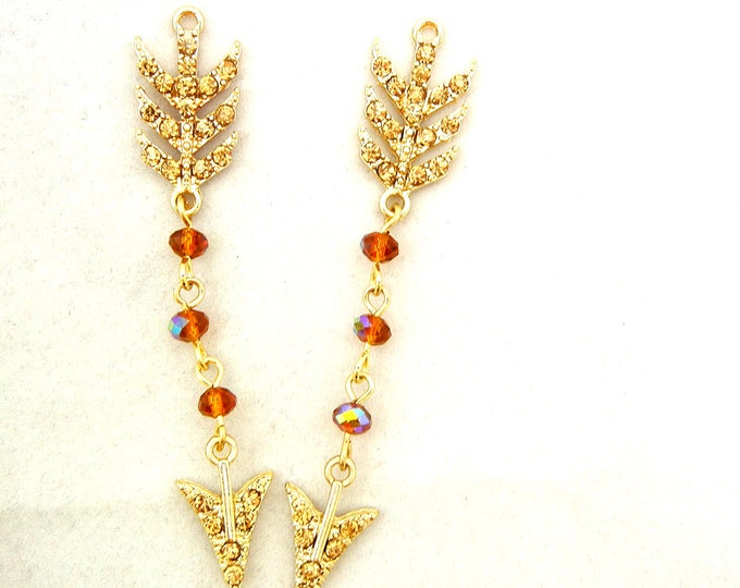 Pair of Gold-tone Topaz Rhinestone and Beads Arrow Charms