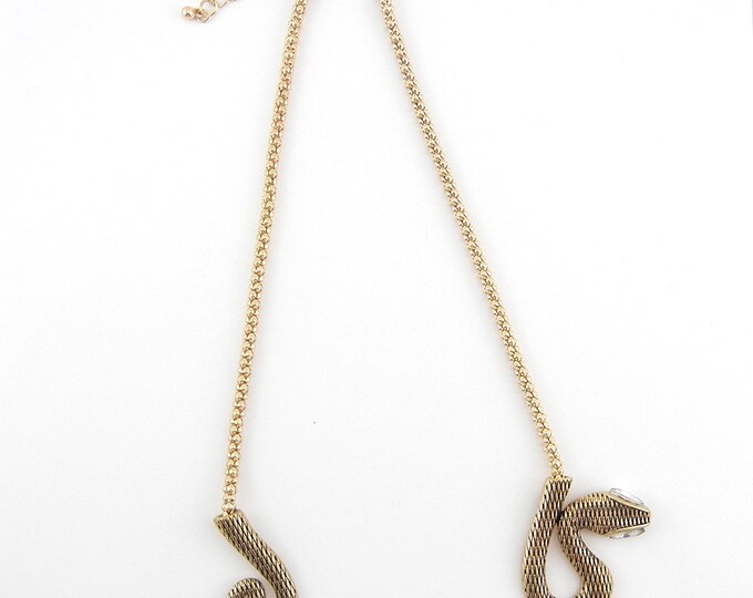 Double Link Popcorn Chain Snake Necklace Gold-tone 15"