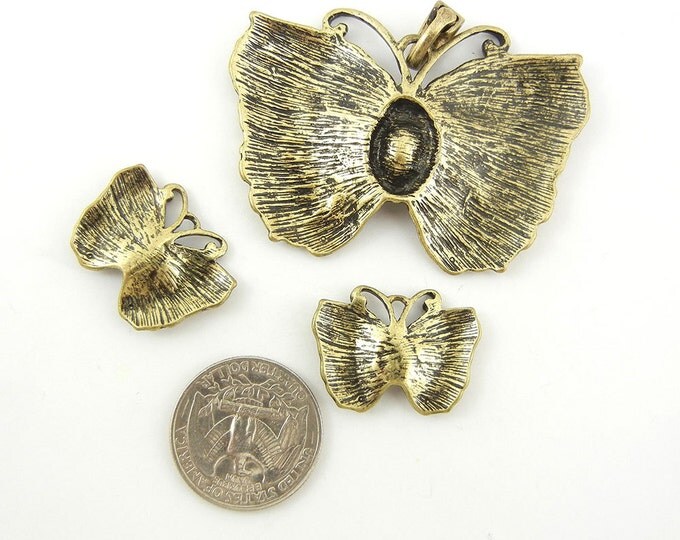 Set of Antique Gold-tone Butterfly Pendant and Charms