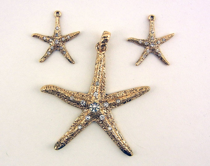 Set of Antique Gold-tone Rhinestone Accented Starfish Pendant and Charms