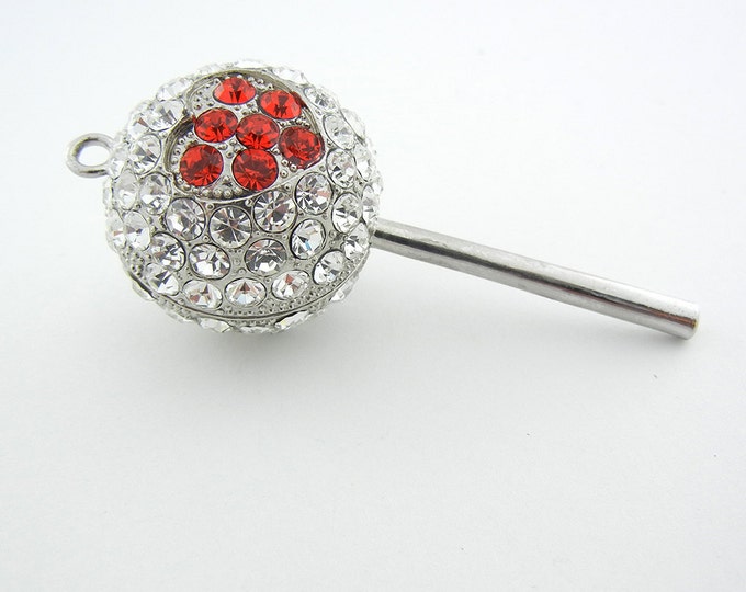 Large Rhinestone Covered Lollipop Pendant with Heart