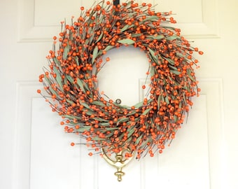Orange Fall Wreath -Fall Berry Wreath - Autumn door decor - Halloween decor