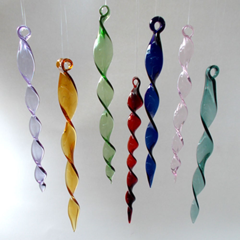 Hand Blown Glass Icicle Ornaments Assorted Colors Set of