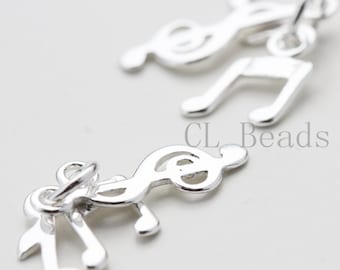 One Set (Three Music Notes) S925 Sterling Silver Charm - 22x8mm