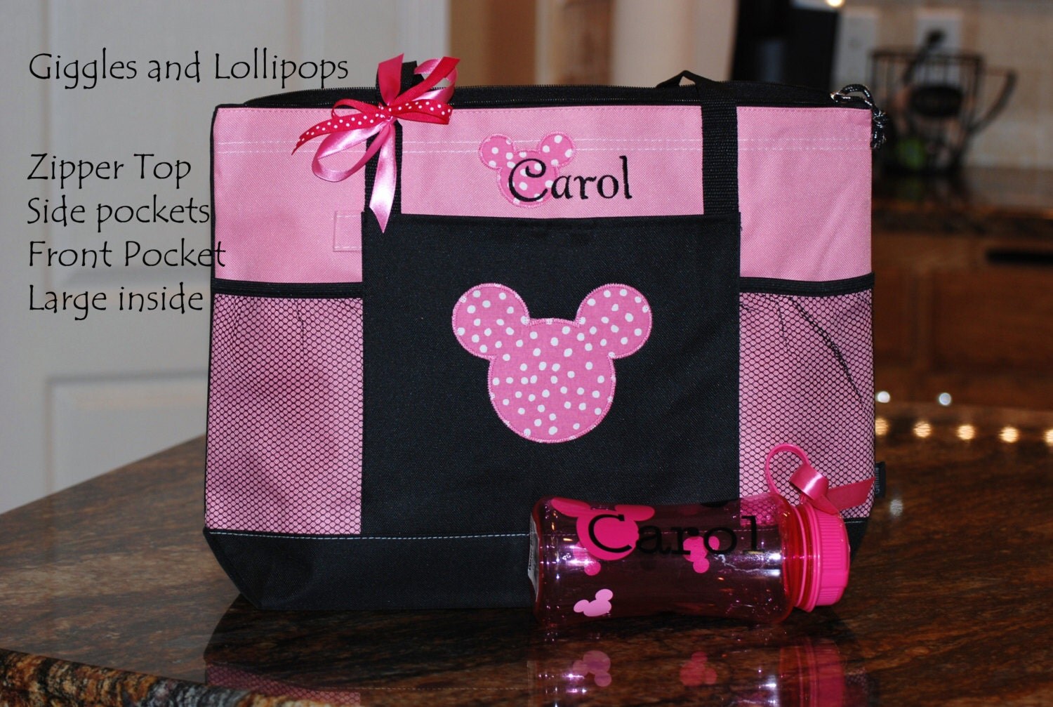 Personalized large zippered Disney tote bag by GigglesandLollipops