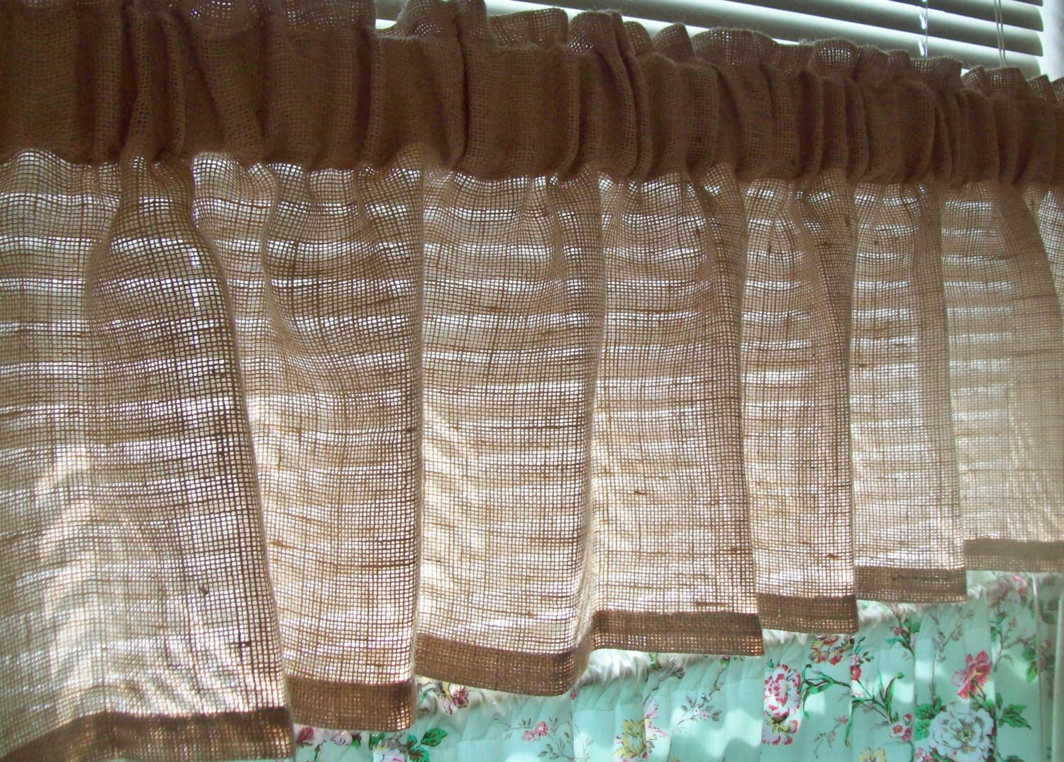 92 x 16 Custom BURLAP Valance Unlined with 3 Wide
