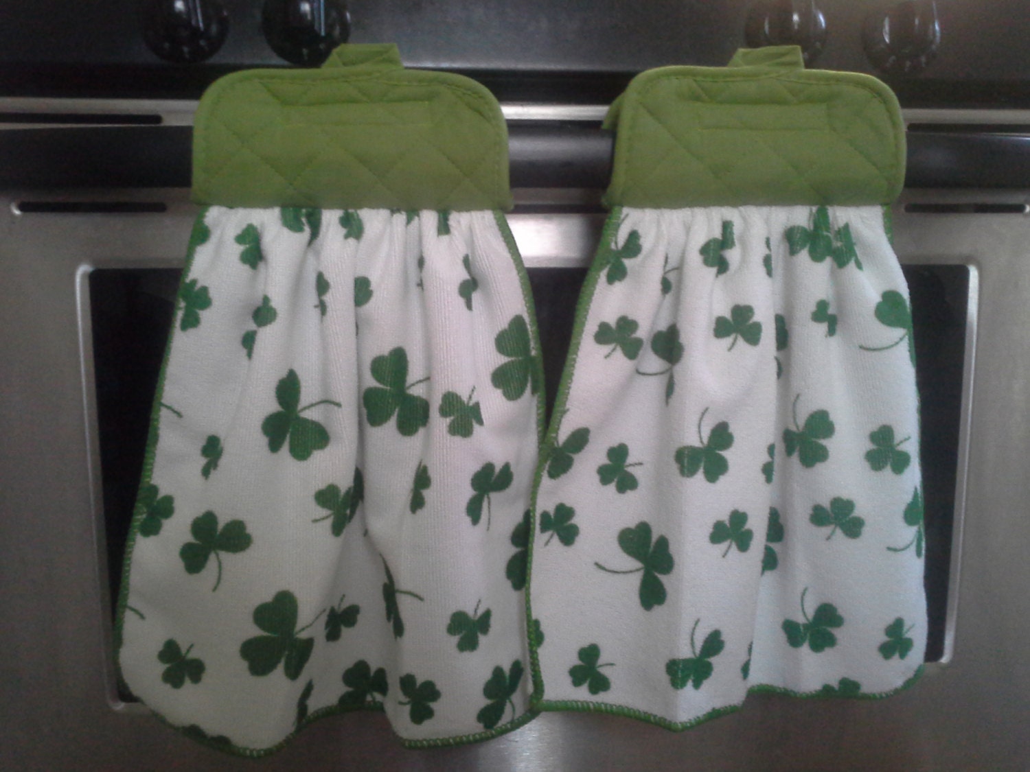 SALE Set of TWO Shamrock Velcro Hanging Dish Towels/Pot Holders St Patrick's Day SALE