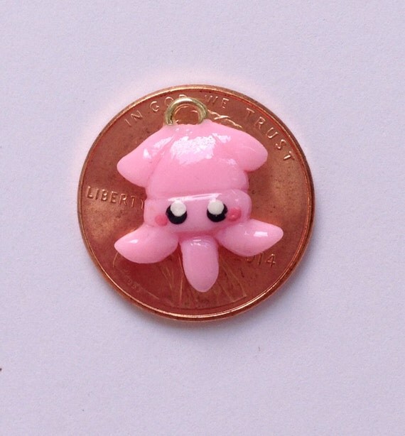 Cute Kawaii Polymer Clay Charm Tiny Pink Squid by PintSizedPanda