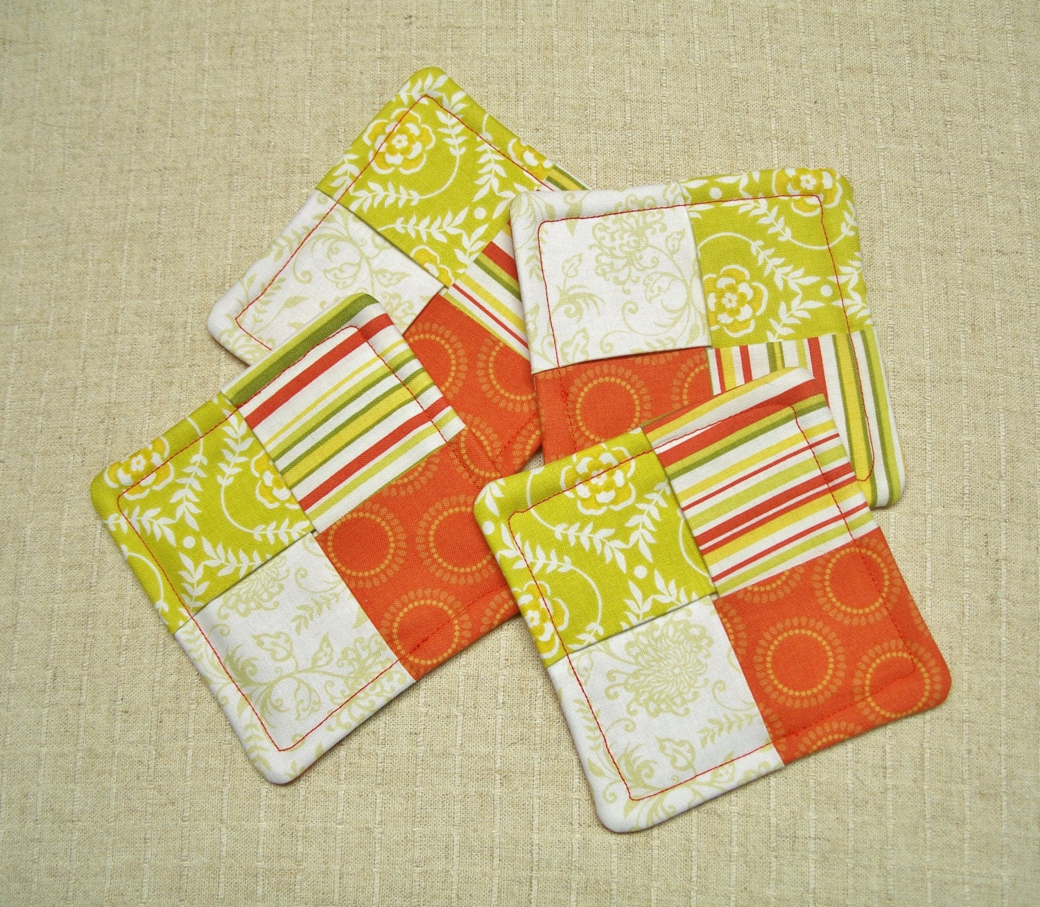 SALE Folded Fabric Coasters Tropical Colors Orange