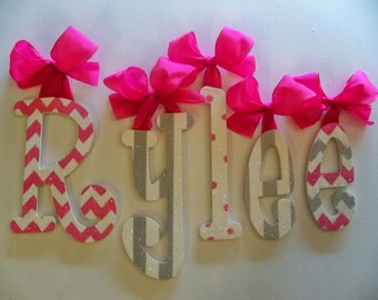 Nursery name sign - Baby Girl Nursery Decor GLITTERED Pink and Grey Personalized Name Wall Decor Wall Letters for Baby and Kids