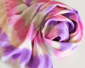 Infinity Scarf - Hand Painted Circle Scarves Pink Rose Lavender Purple Cream Gray Grey White