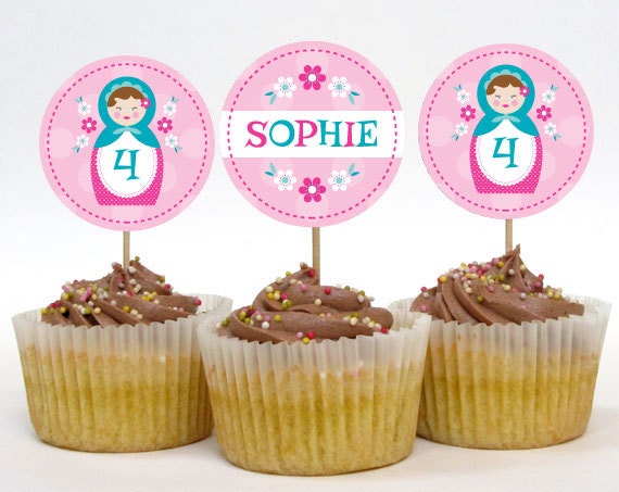 Babushka Doll Printable Cupcake Toppers or Party Circles Personalized (Digital File) Il_570xn