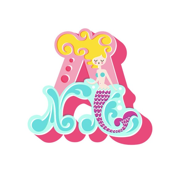 12x12 mermaid letter a giclee art print on fine art by thepapernut