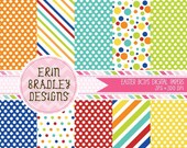 50% OFF SALE Easter Boys Digital Papers Blue Red Orange Yellow Green Stripes & Polka Dots Digital Paper Pack INSTANT Download Il_170x135