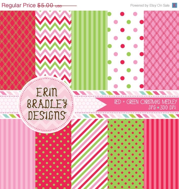 50% OFF SALE Christmas Holiday Digital Paper Pack Pink Green & Red Commercial Use INSTANT Download Il_570xn