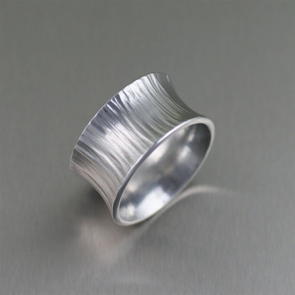 12mm Chased Anticlastic Aluminum Band Ring Silver Tone