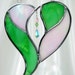Multimedia Stained Glass Heart Suncatcher in Pale Pink and Green with Swarovski AB teardrop on Sterling Silver Chain