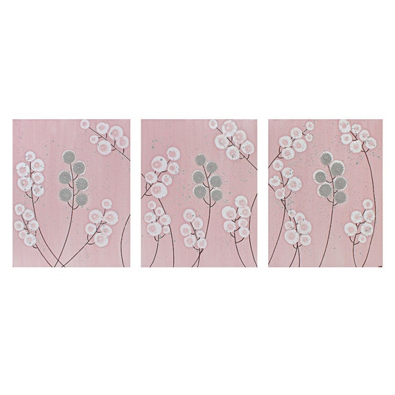 Pink and Gray Baby Girl Nursery Art Canvas Wall Art by Amborela