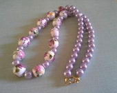 Purple Pearl Beaded Flower Decor Necklace