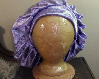 Dusty Lavender Renaissance Muffin Cap, Medieval Caul. Crushed Velvet Beret, Floppy Hat, Light Purple. Soft Chemo Cap, Head Covering
