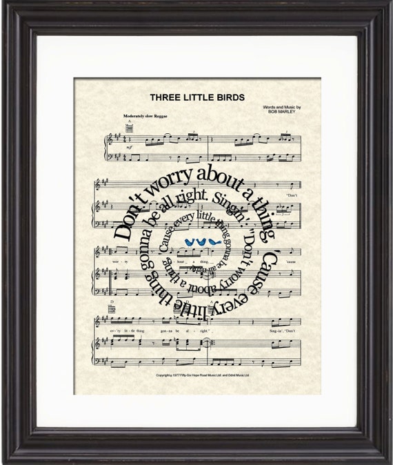 Three Little Birds Song Lyric Sheet Music Art by TexasGirlDesigns