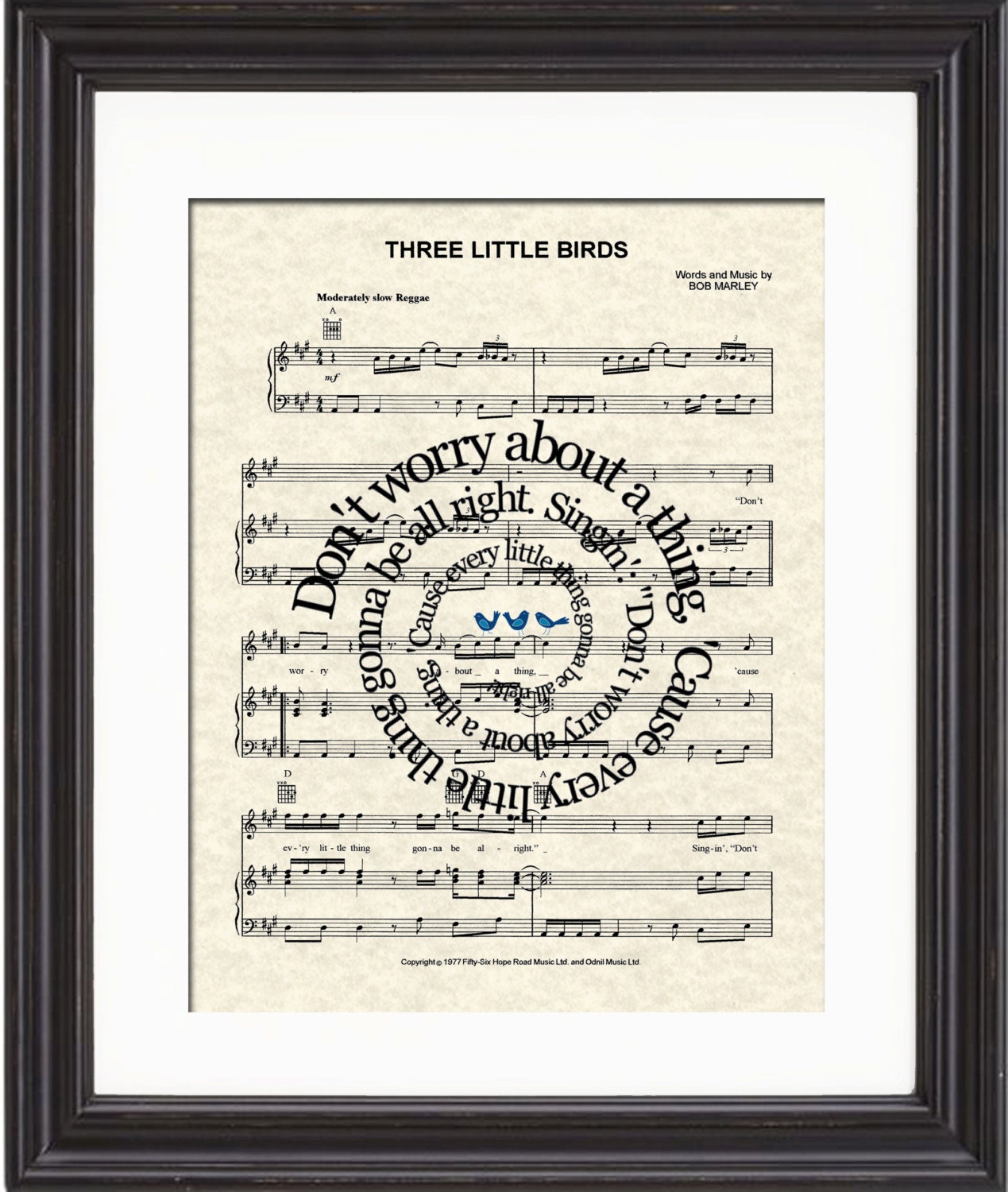 Three Little Birds Song Lyric Sheet Music Art by TexasGirlDesigns