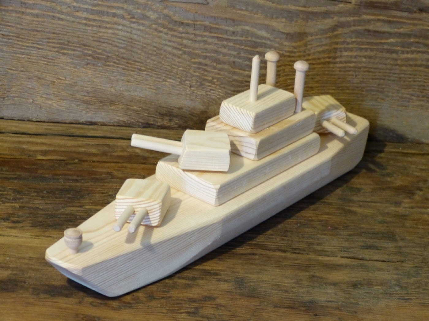 Wood Toy Battleship WW2 Wooden Toys ship Navy Handmade Eco