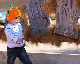 Baby Pumpkin Hat, Crochet Pumpkin Hat, Newborn Pumpkin Hat, Pumpkin Photo Prop, Kids' Pumpkin Hat, Pumpkin Baby Hat, (Ready to Ship)