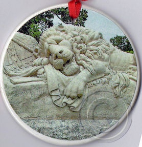 Confederate Lion of Atlanta, Oakland Cemetery, Atlanta Landmark, DOUBLE-SIDED Handmade Porcelain Ornament.