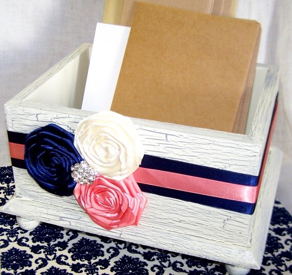 Wedding Card BOX Ivory Shabby Chic Box Dark Navy Blue