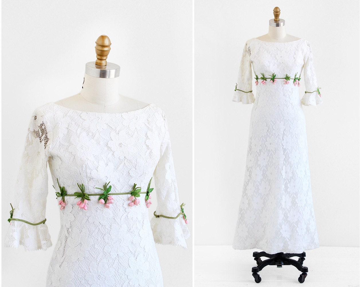 vintage 1960s wedding dress / 60s wedding dress / White Lace
