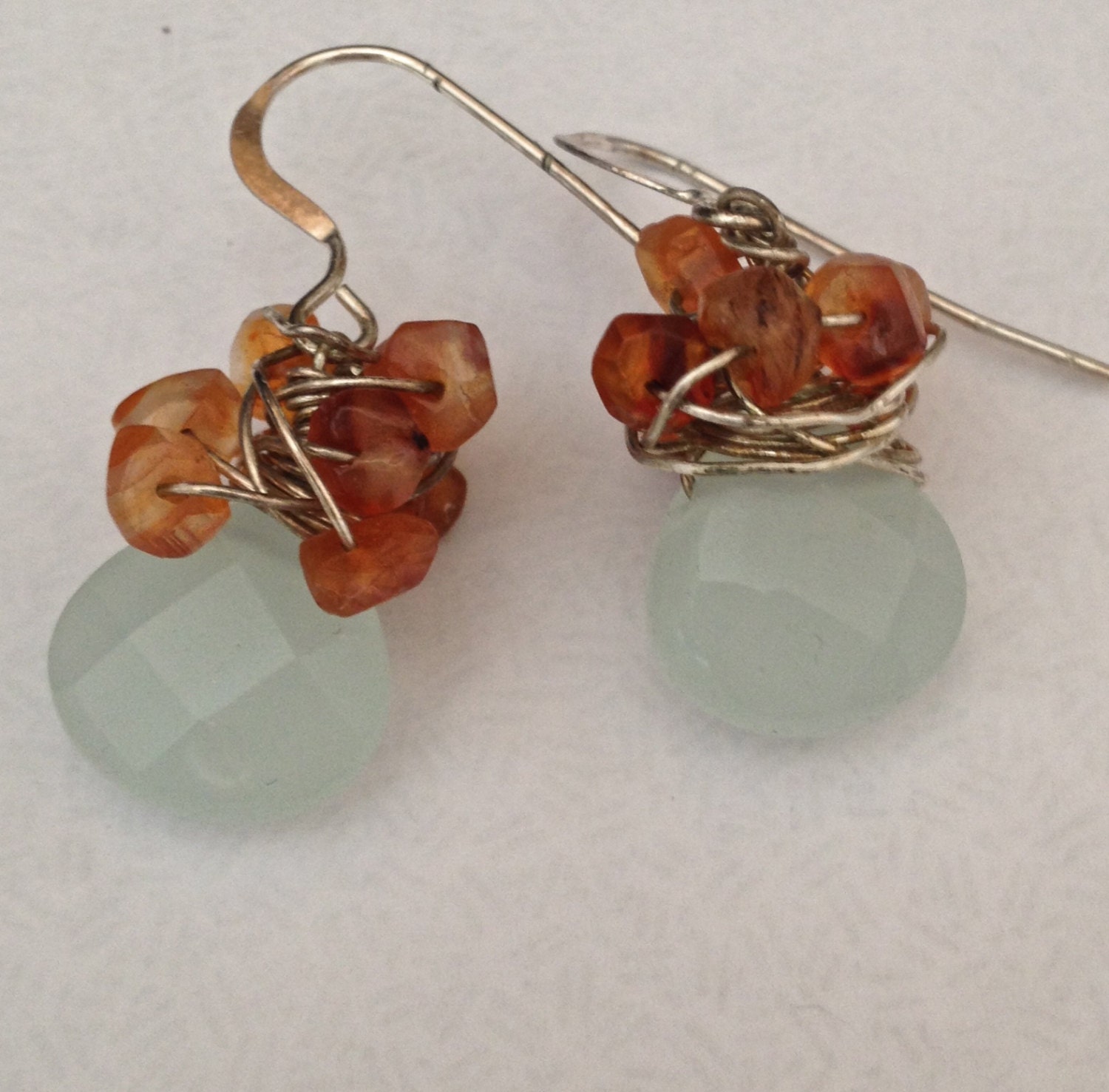 Gemstone Earrings Orange Aqua Earrings Sterling Cluster