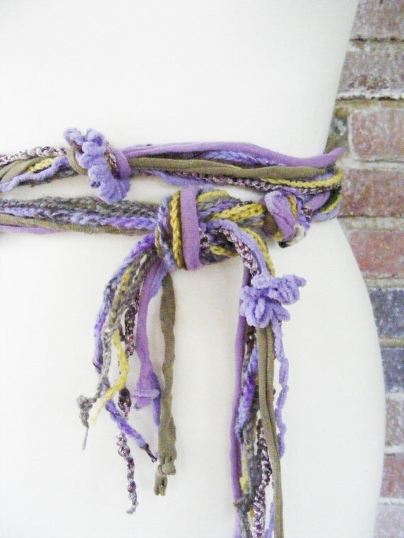 Long Layered Knotted Skinny Scarf Sash Belt Grape by meiguidesigns