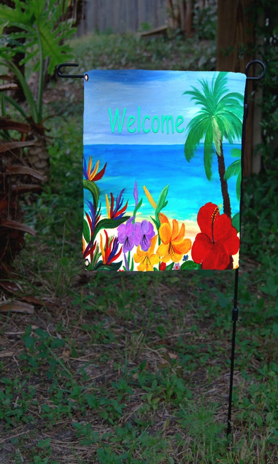 Tropical Beach Garden Flag from art. Available in 2