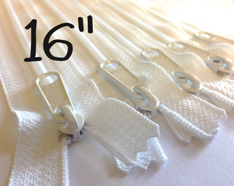 16 inch Handbag zippers with extra long pull, TEN pcs, YKK white color 501