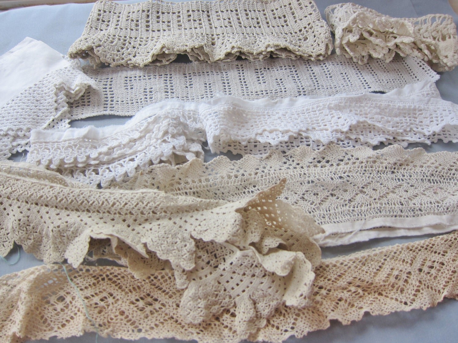 pillowcase lace large lot hand made 1930s by fabriquefantastique