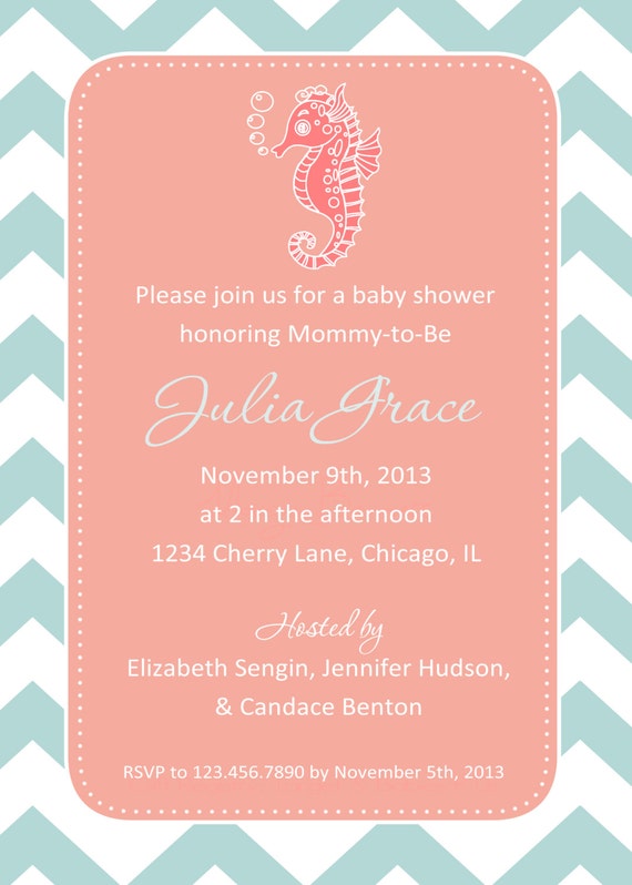 Items similar to Seahorse Baby Shower Invitation You Print 4x6 or