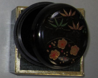 Vintage Pill Box in Red with Wild Flowers by Sarsaparilla ~ Style # 7 Black