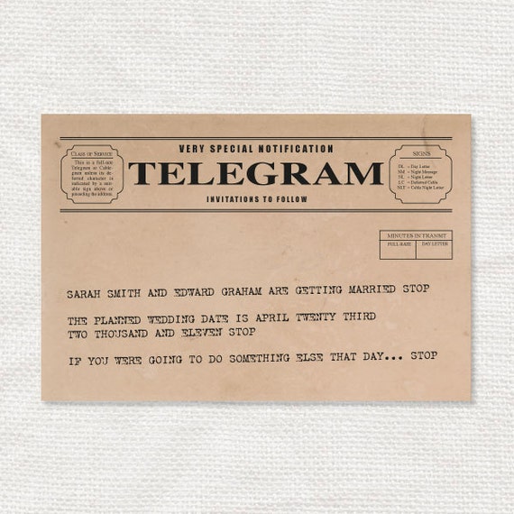vintage telegram save the date or engagement announcement