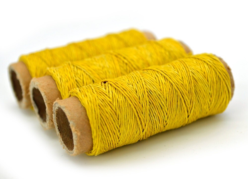 Hemp Sewing Thread Yellow 3 Mini Spools 0.2mm 22 by HempBeadery