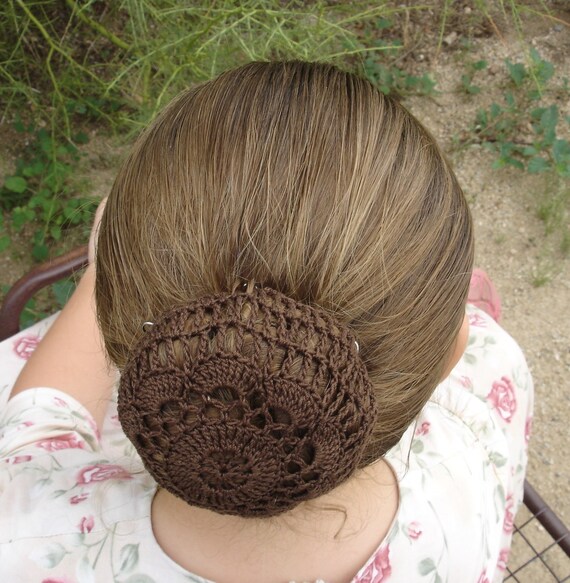 Hair Net / Bun Cover Crocheted Brown Flower Style Amish