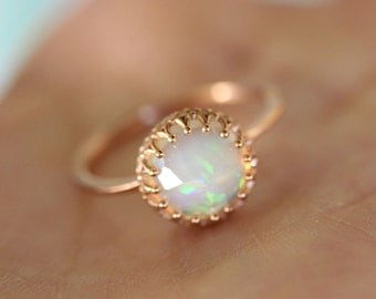 Rose Cut Opal In 14K Gold Ring, Recycled Gold, Eco Friendly Gold, Engagement Gold Ring - Made To Order
