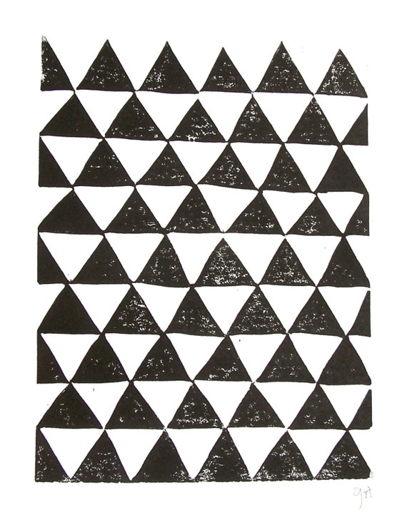 linocut print geometric pattern black triangle abstract