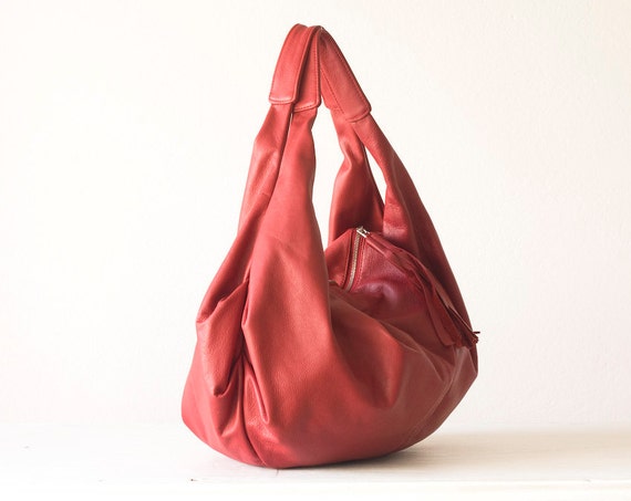 Leather hobo bag Red shoulder slouch purse Kallia bag