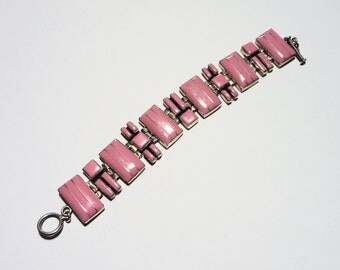 Huge Chunky Flamingo Pink Sterling Silver Bracelet from Mexico on Etsy