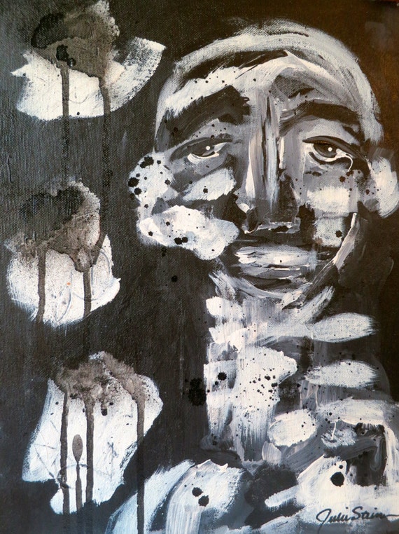 Black and white original abstract painting face portrait