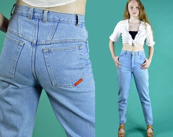 Items similar to vintage 80s high waisted jeans / Unique Patchwork Blue