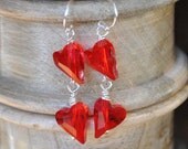 Heart Earrings, Swarovski Crystal Earrings, Red Earrings