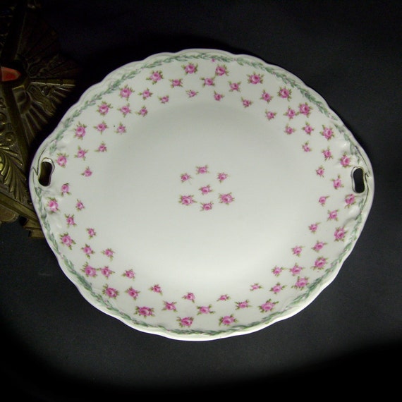 Vintage KPM Germany Porcelain Cake Plate / 1940s Pink Roses