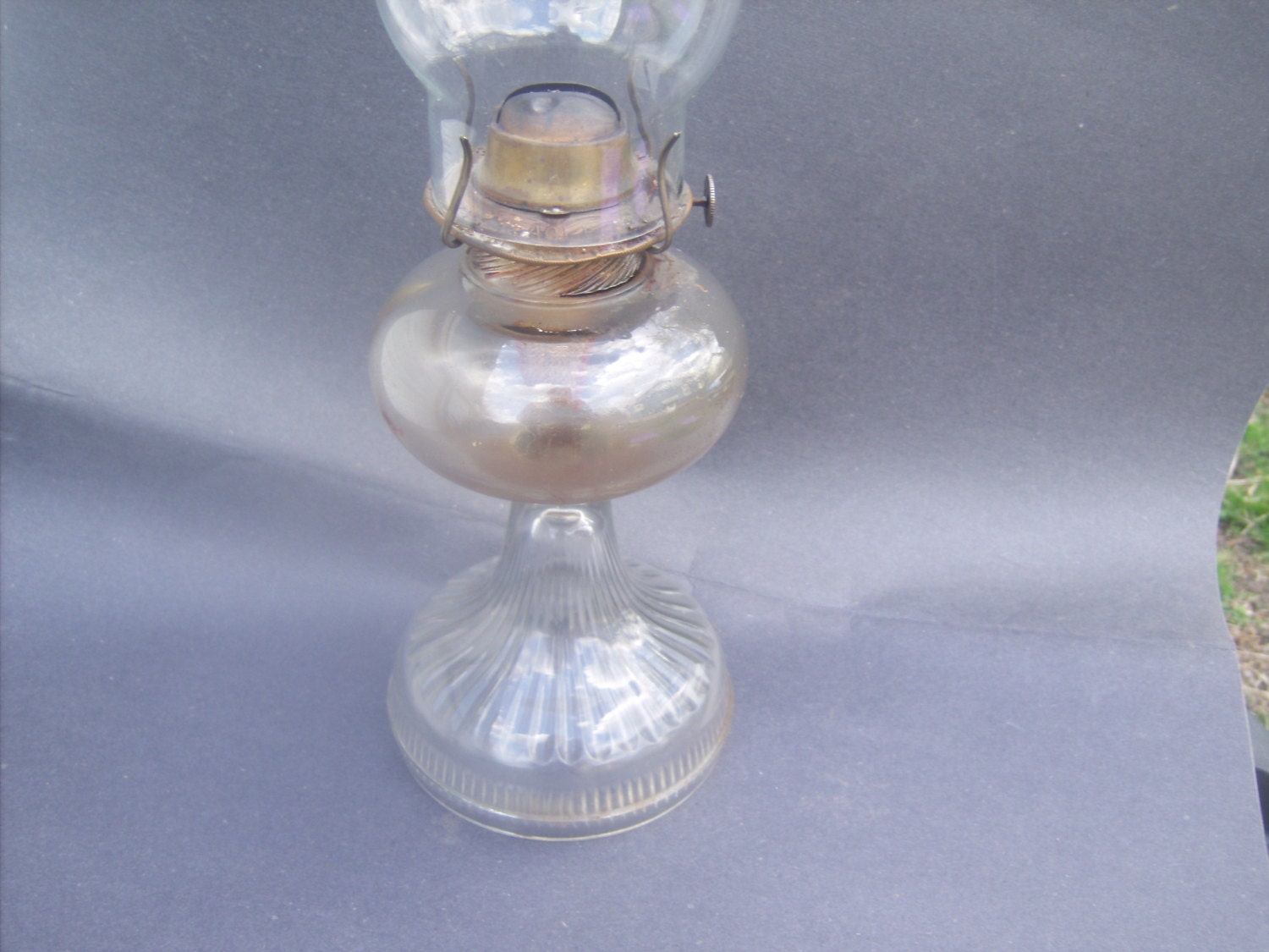 Vintage Glass Ribbed Decorative Oil Lamp / 1930's